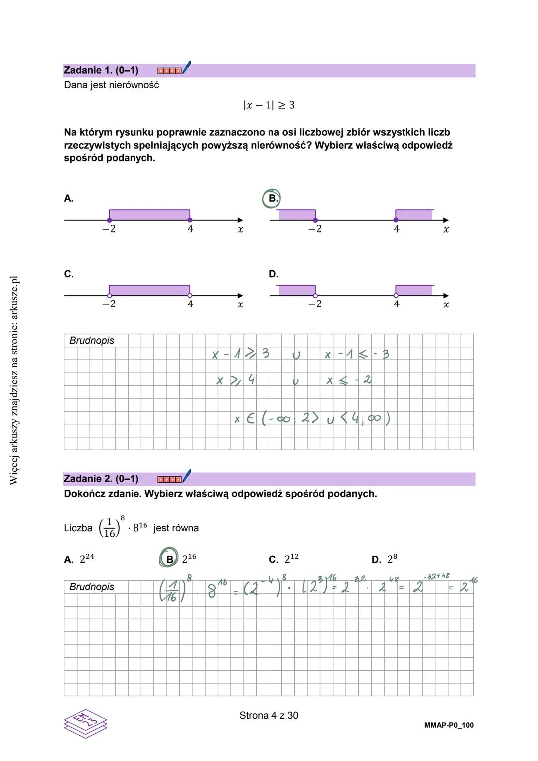 Więcej arkuszy znajdziesz na stronie: arkusze.pl
CENTRALNA
KOMISJA
EGZAMINACYJNA
KOD
WYPEŁNIA ZDAJĄCY
PESEL
001 PRZYKŁADOWY
Arkusz zawiera i