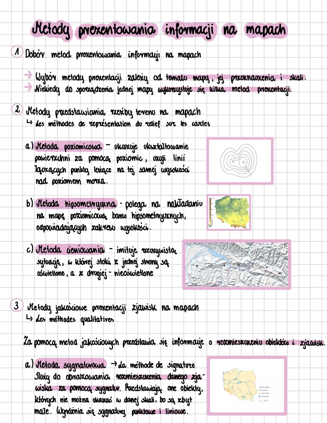 Metody prezentowania informacji na mapach
1 Dobór metod prezentowania informayi na mapach
Wybór metody prezentacji zależy od temato mapy, je