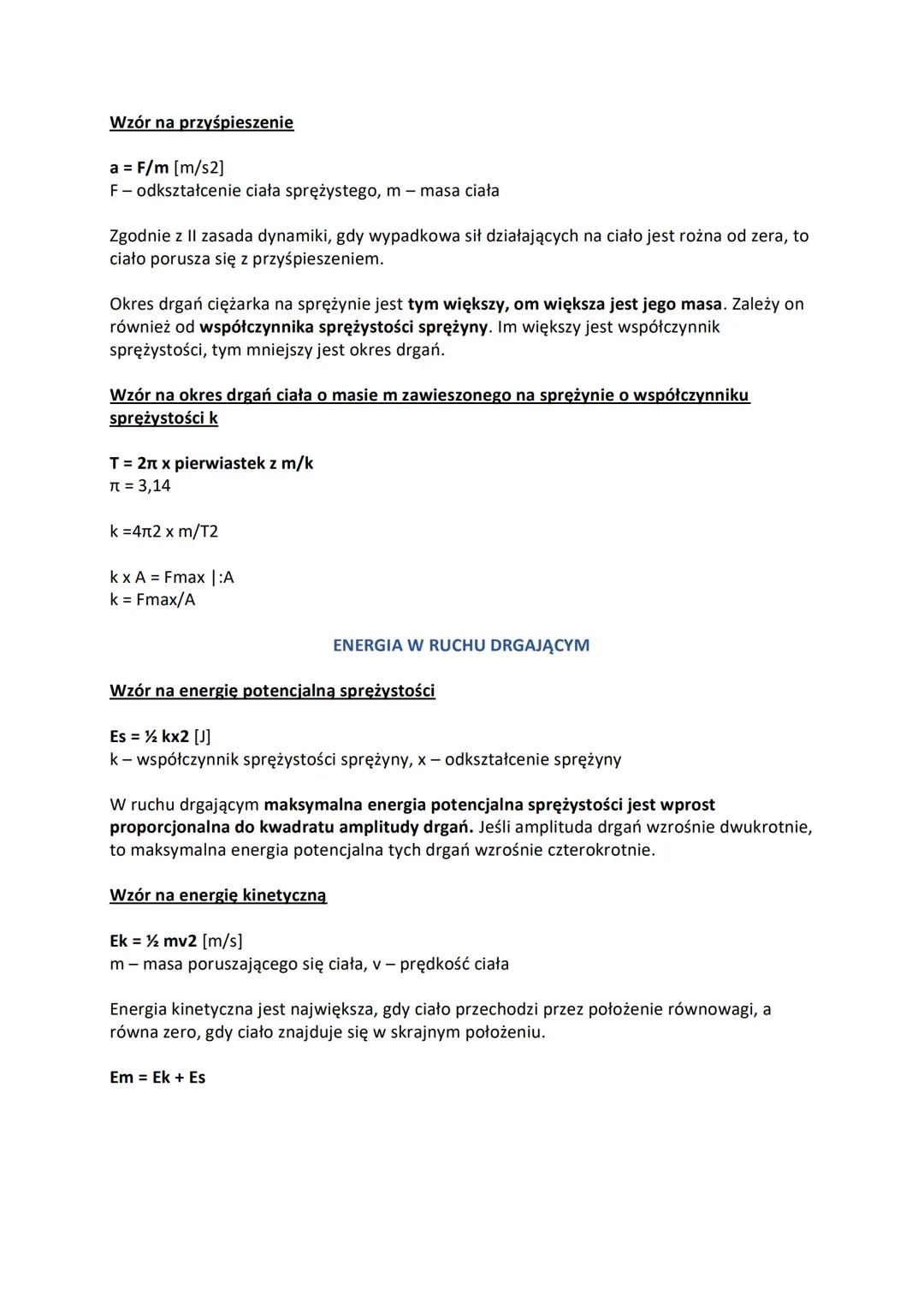 DRGANIA MECHANICZNE
Ruch drgający jest ruchem okresowym wokół określonego punktu, nazywanego położeniem
równowagi.
Wielkości opisujące ruch
