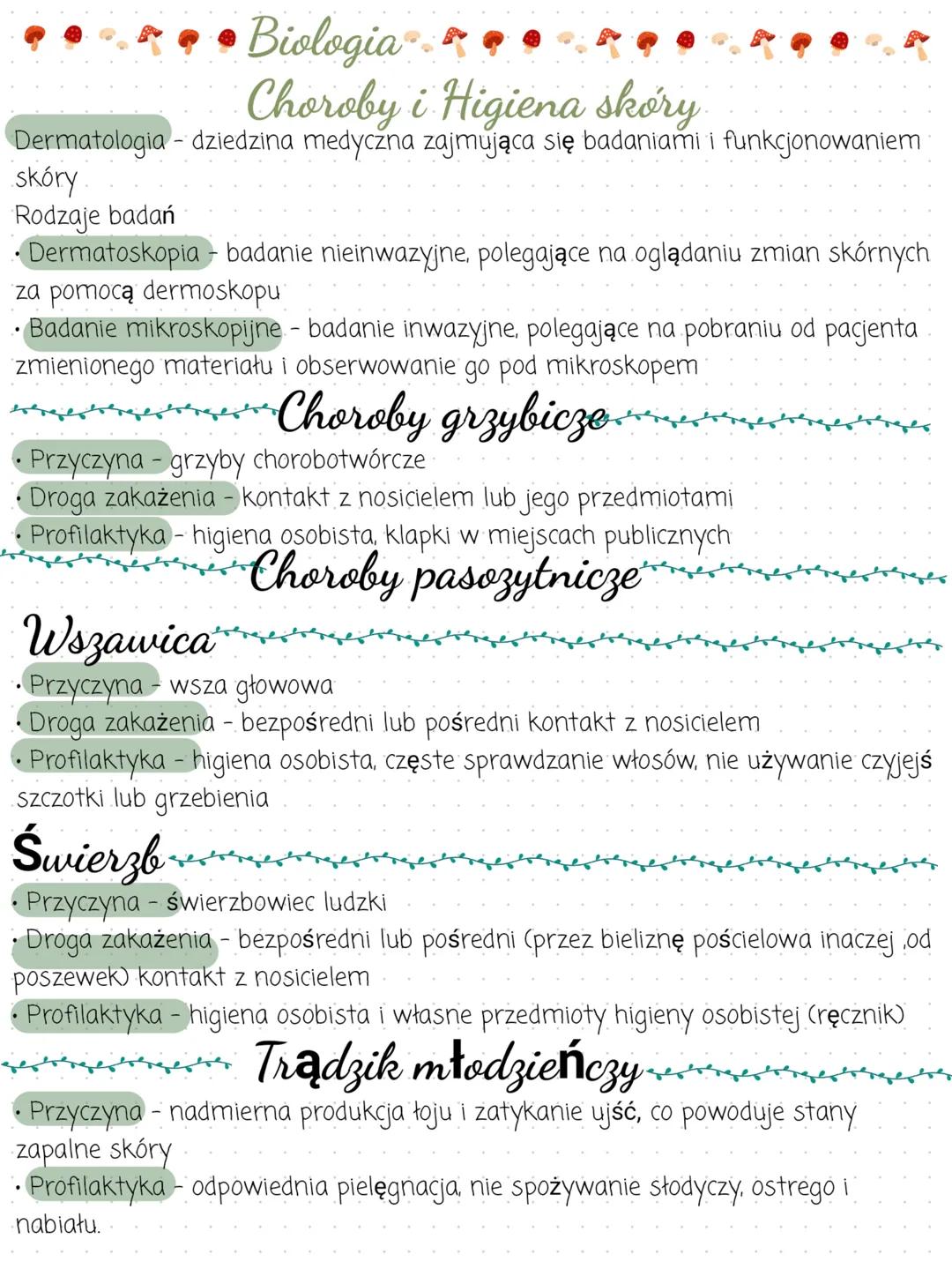 Biologia
Choroby i Higiena skóry.
Dermatologia dziedzina medyczna zajmująca się badaniami i funkcjonowaniem
skóry
Rodzaje badań
• Dermatosko