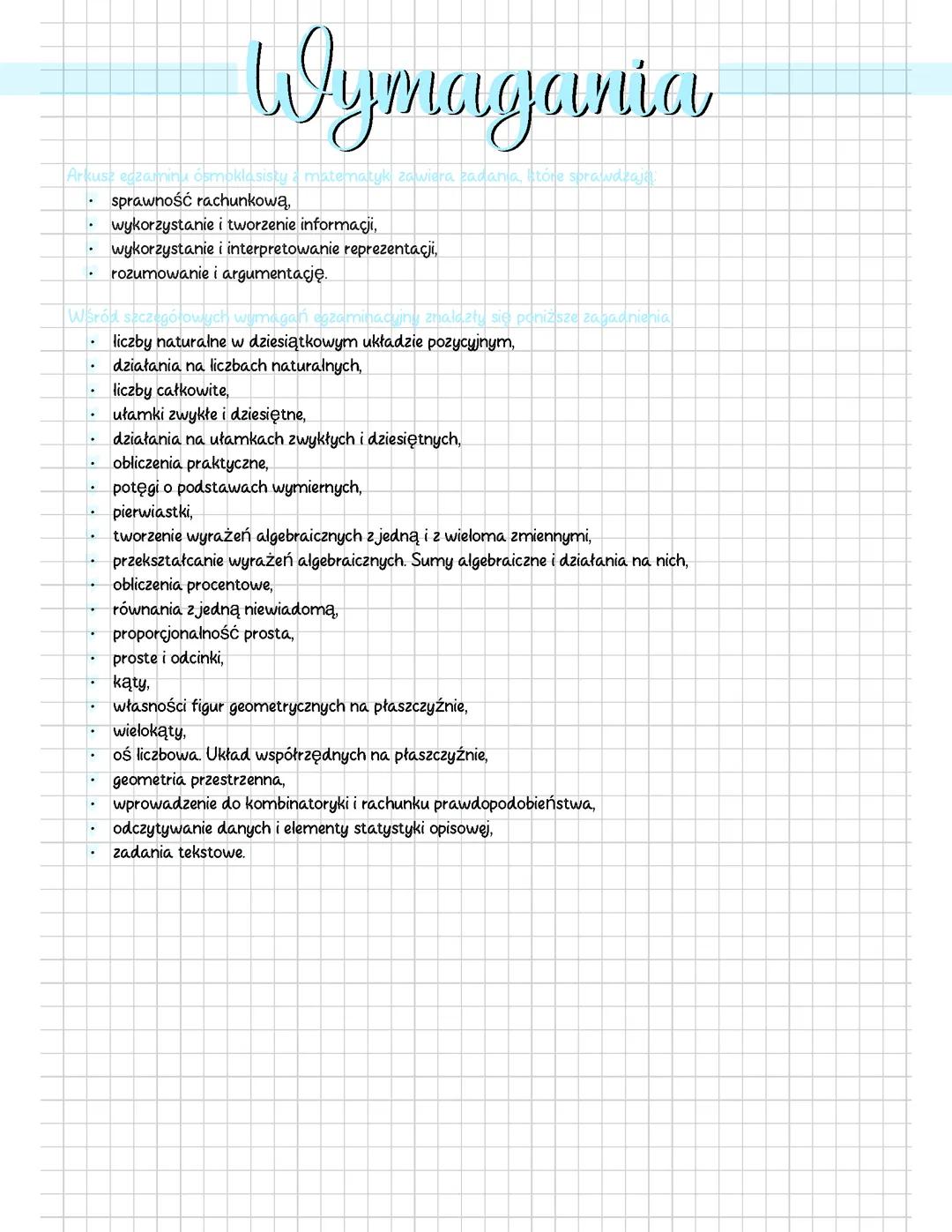 Wymagania na e8 matematyka