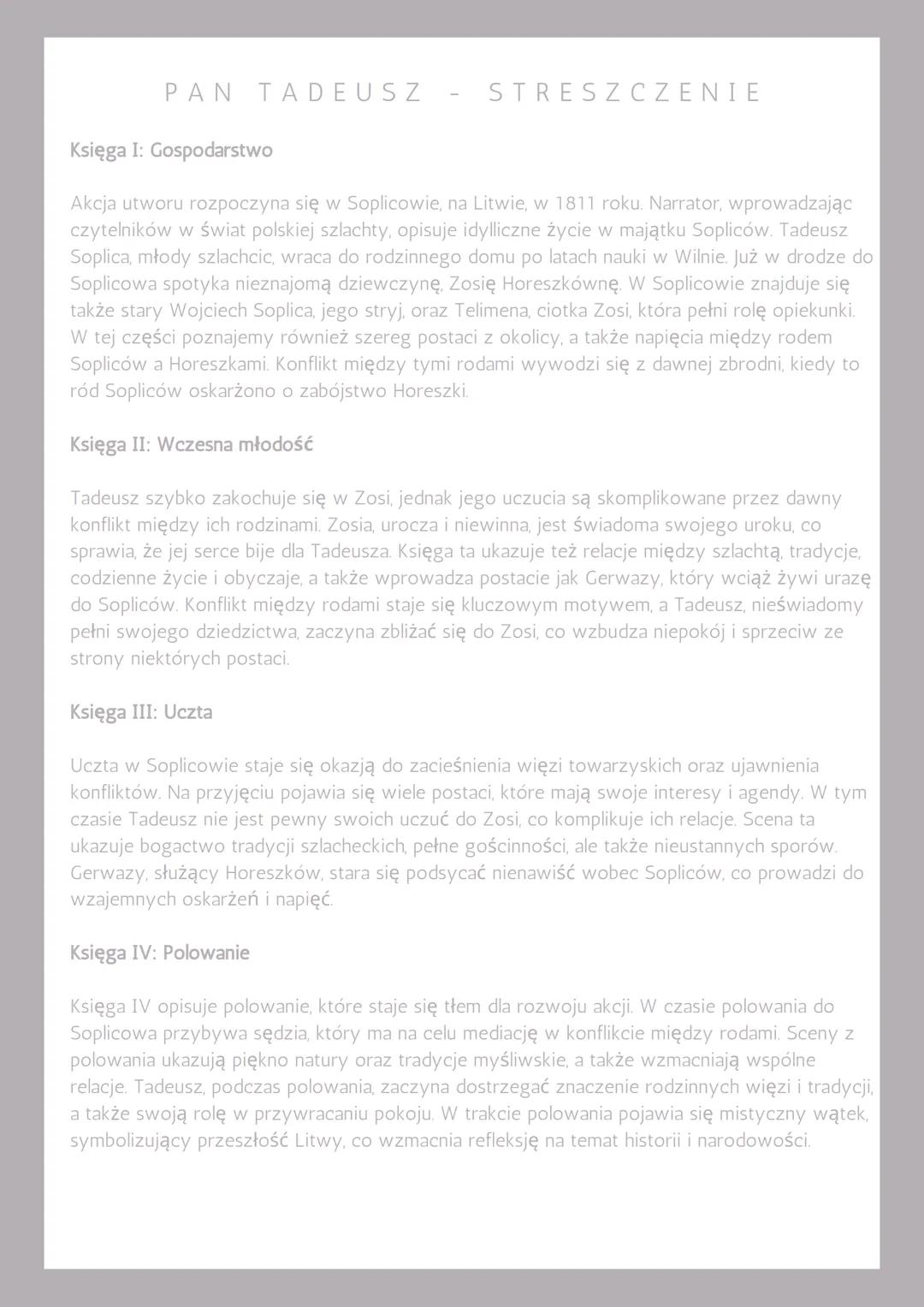 ADAM MICKIEWICZ
- PAN
TADEUSZ
GENEZA UTWORU::
Pan Tadeusz powstał w latach 1832-1834, w czasach, gdy Mickiewicz przebywał na
emigracji we Fr