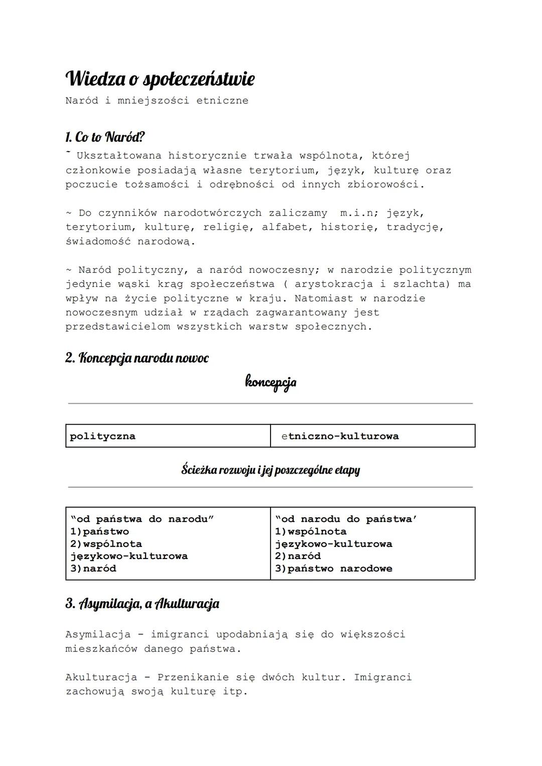 # Wiedza o społeczeństwie
Naród i mniejszości etniczne
1. Co to Naród?
- Ukształtowana historycznie trwała wspólnota, której
członkowie po