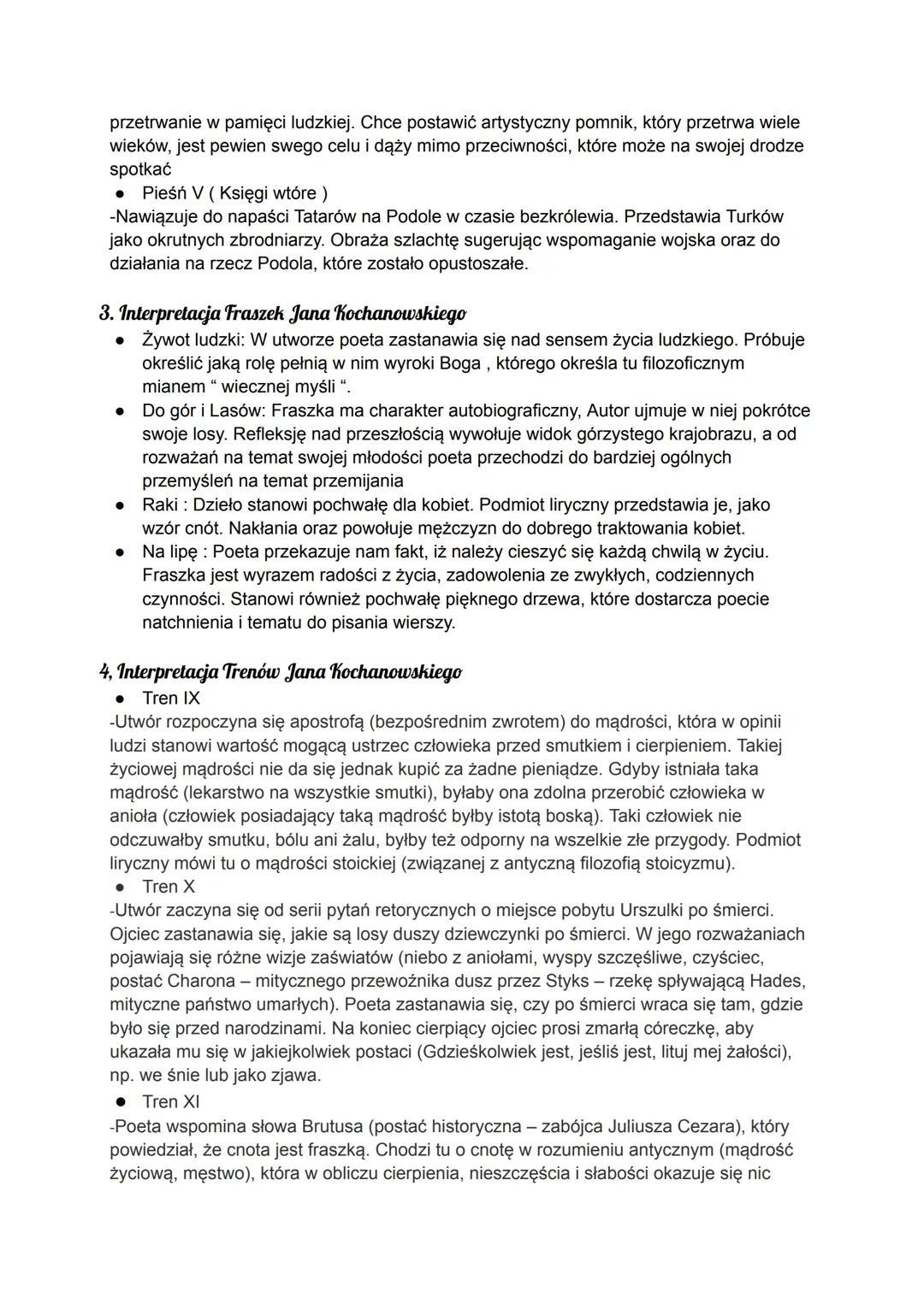 # JAN KOCHANOWSKI - TWÓRCZOŚĆ
1. Twórczość Jana Kochanowskiego
Opiera się na pieśniach, fraszkach, trenach, tłumaczenia psalmów (Psałterz