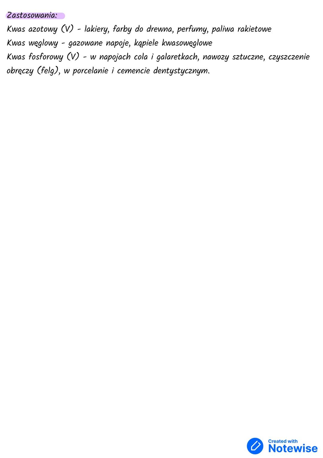 Przykłady innych kwasów tlenowych
Otrzymywanie:
Reszty kwasowe:
kwas azotowy (V)
HNO 3
N₂Os
H₂O2HNO3
-R
H₂SO
tlenek węgla (IV)
-R
CO₂+H₂OH₂C