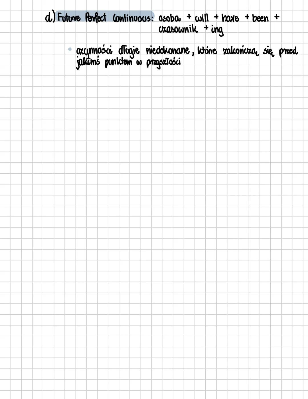 # General review of tenses
1. Present tenses
a) Present Simple: osoba + czasownik (-5/-es)
*   rutyna, nawyki, sytuacje state, fakty, pra