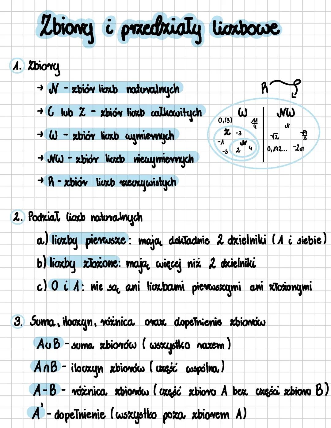 Zbiory i przedziały liczbowe (zakres podstawowy i rozszerzony)