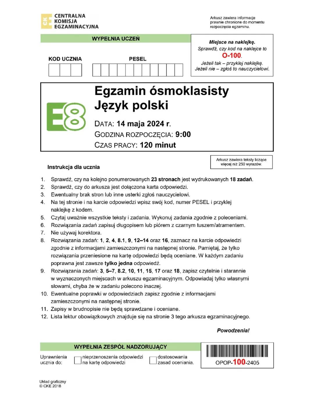 Egzamin ósmoklasisty - J. Polski - 2024 r.