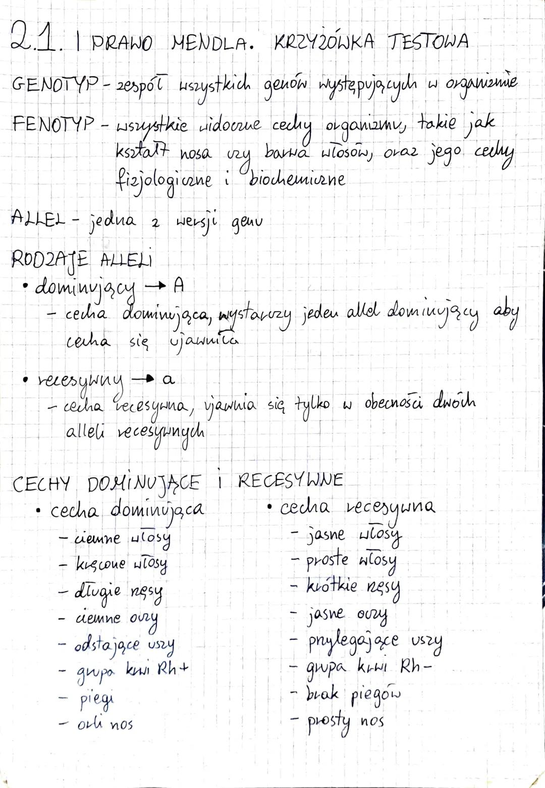 2.1. I prawo Mendla. Krzyżówka testowa