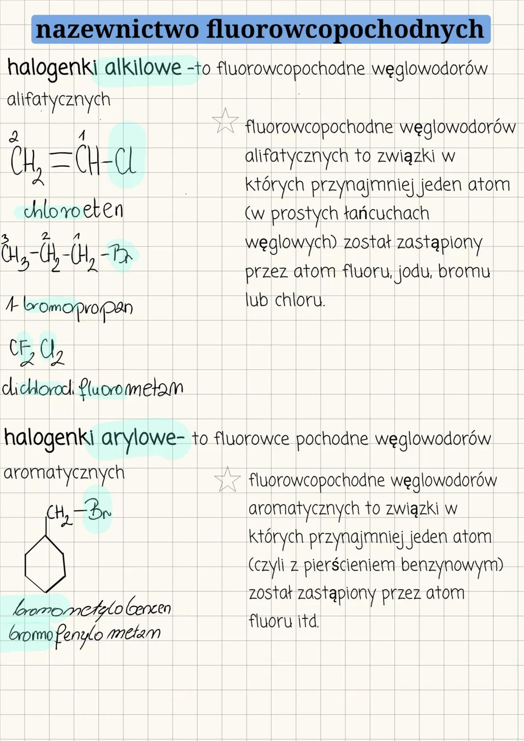 fluorowcopochodne węglowodorów
cząsteczki pochodnej węglowodorów zbudowane są
grupy węglowodorowej
grupy funkcyjnej (atom lub grupa atomów k