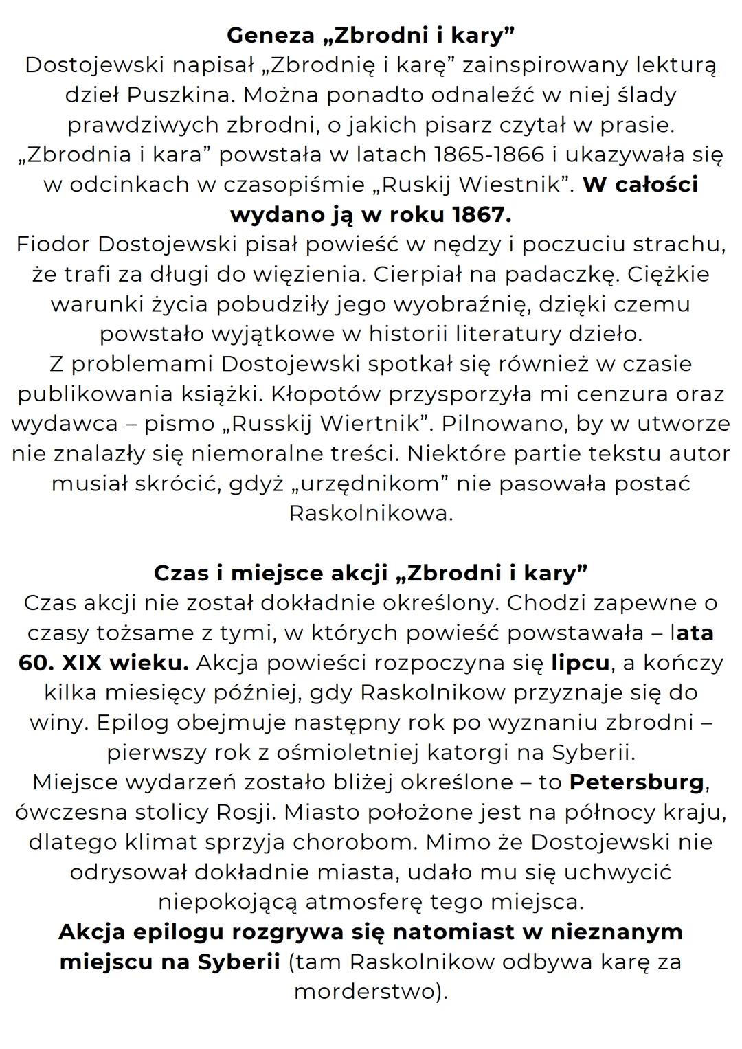 ZBRODNIA
I KARA
Fiodor Dostojewski # Geneza „Zbrodni i kary"
Dostojewski napisał „Zbrodnię i karę" zainspirowany lekturą
dzieł Puszkina. M