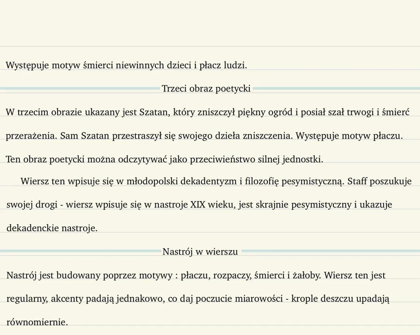 Lekcja
Temat: Budowanie nastroju w poezji „Deszcz jesienny" Leopolda Staffa.
Pierwszy obraz poetycki
26/09/2024
Wiersz składa się z trzech o