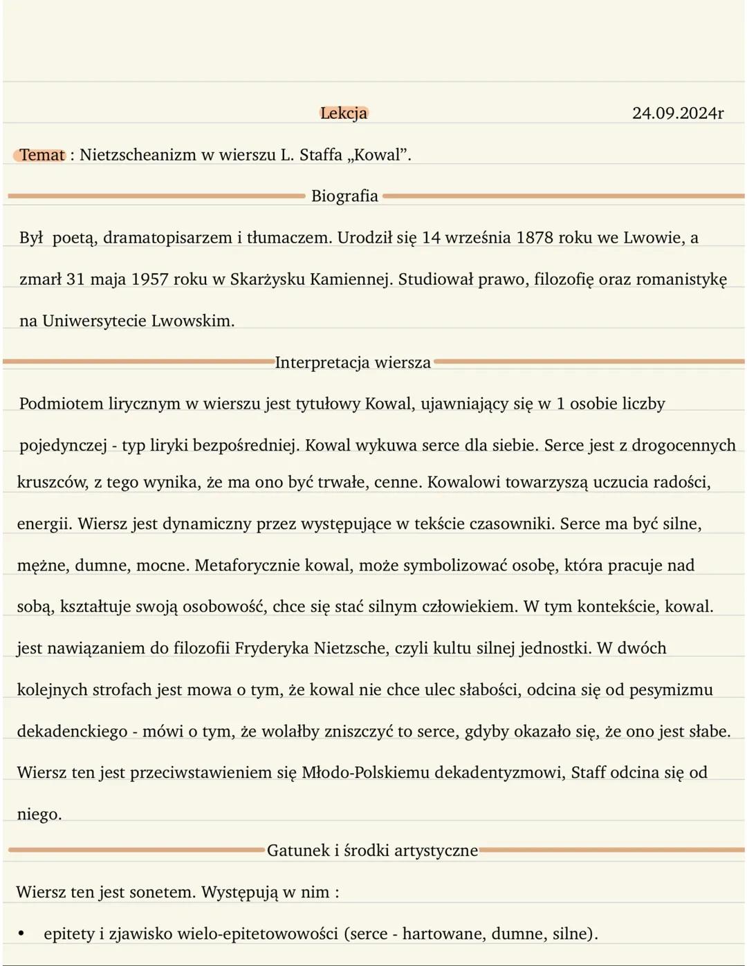 Nietzscheanizm w wierszu L.Staffa „Kowal”