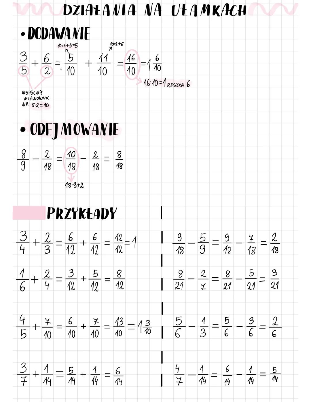 Dodawanie i odejmowanie ułamków zwykłych