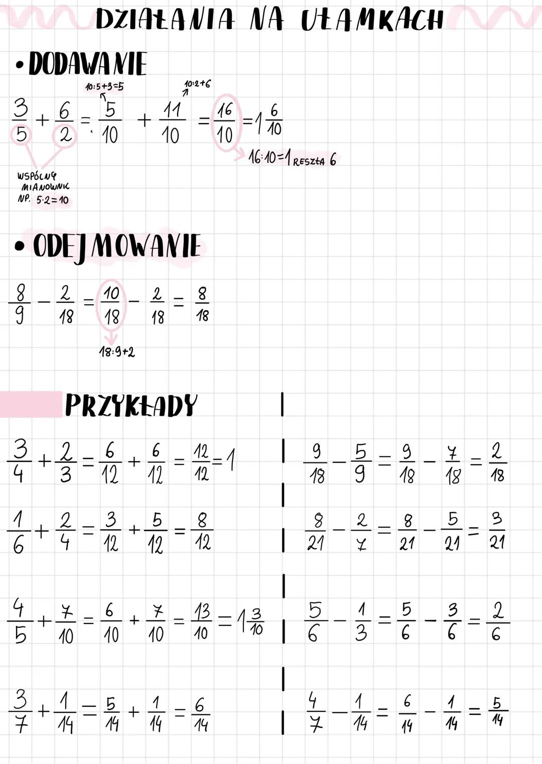 DZIAŁANIA NA VEAMKACH
•DODAWANIE
315
+
6
2
=
10:5+3=5
€
5
10
+
11
10
1
10:2+6
=
6
16
=110
10
16:10=1 RESZTA 6
WSPÓLNY
MIANOWNK
NP. 5.2=10
88