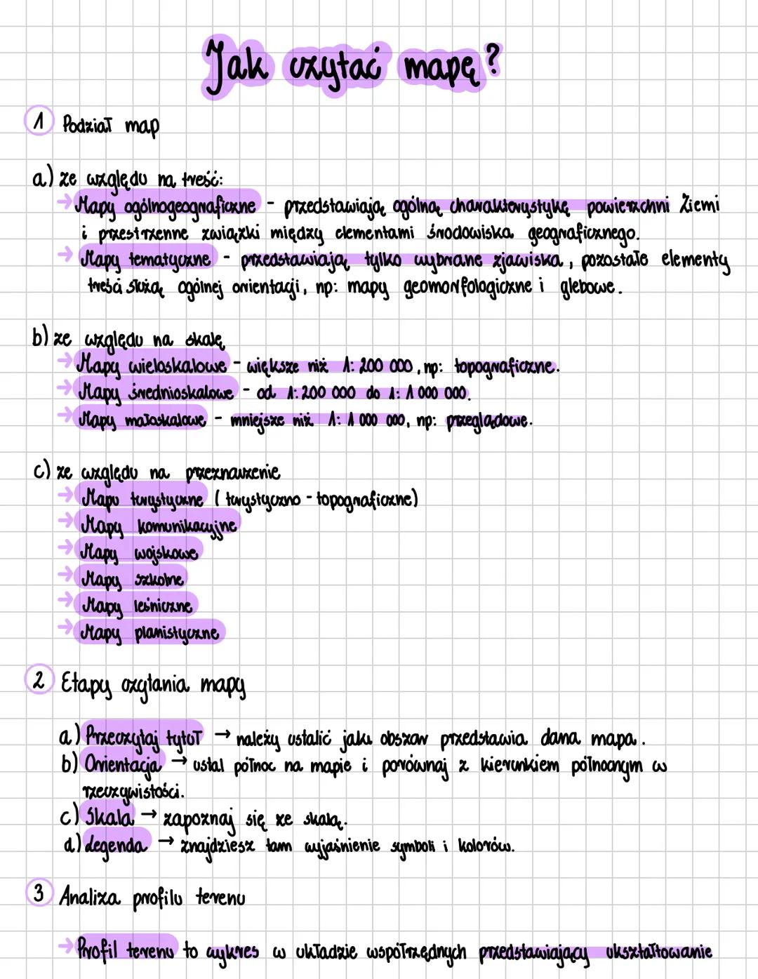 Podział map
Jak czytać mapę?
a) ze względu na treść:
Mapy ogólnogeograficzne - przedstawiają ogólną charakterystykę powierzchni Ziemi
i prze