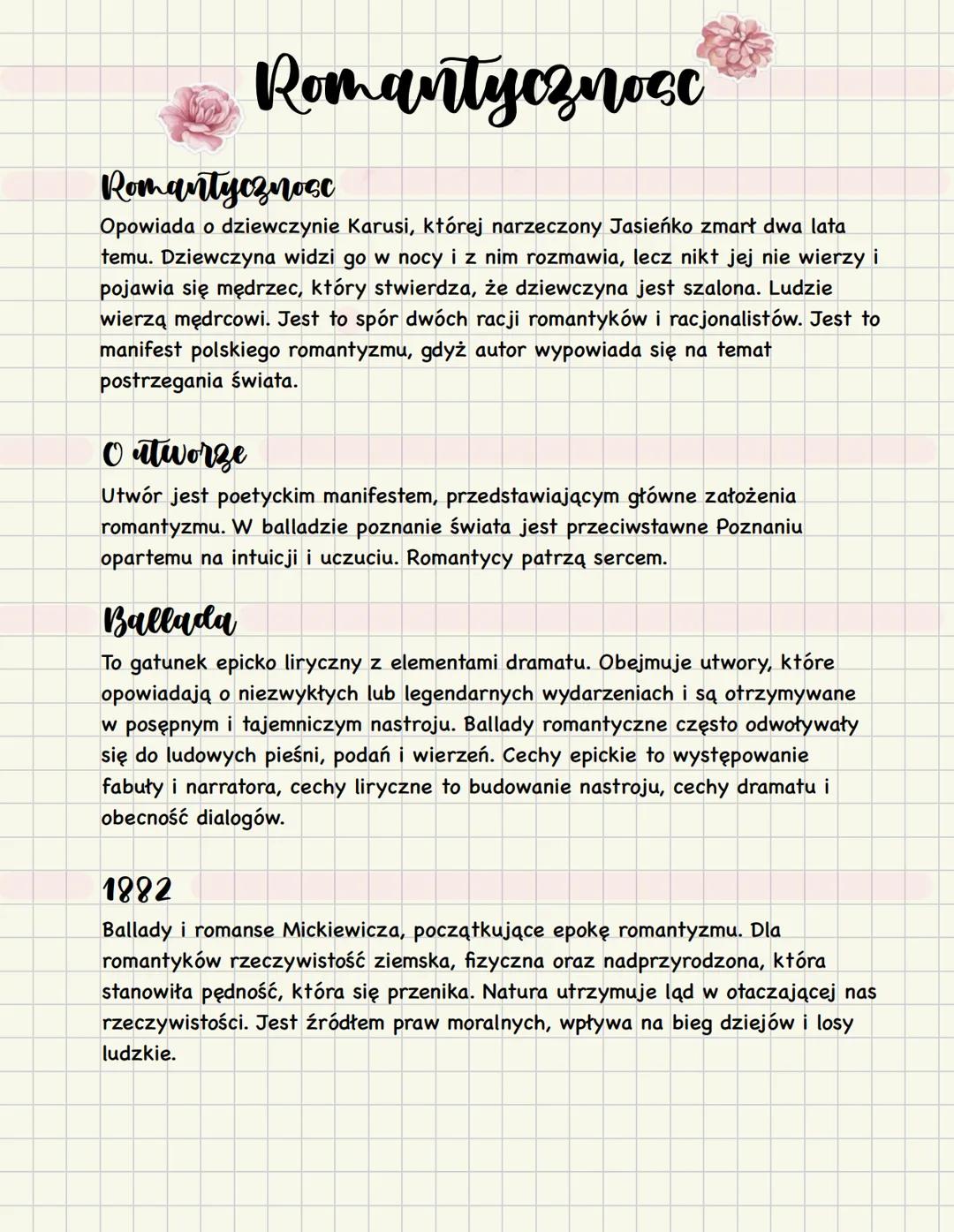 Romantycznocc
Romantycznosc
Opowiada o dziewczynie Karusi, której narzeczony Jasieńko zmarł dwa lata
temu. Dziewczyna widzi go w nocy i z ni