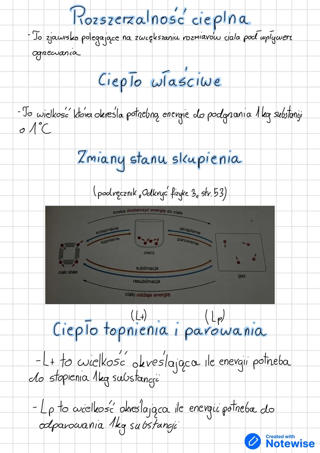 Ciala stale
++
+
++
+
++
中
Ciecze
↓↓
1
لا
R
Gaz
←
Termodynamika
-Cząsteczki drgaja wokół
położeń równowagi ($)
-Odległości między nimi są ni