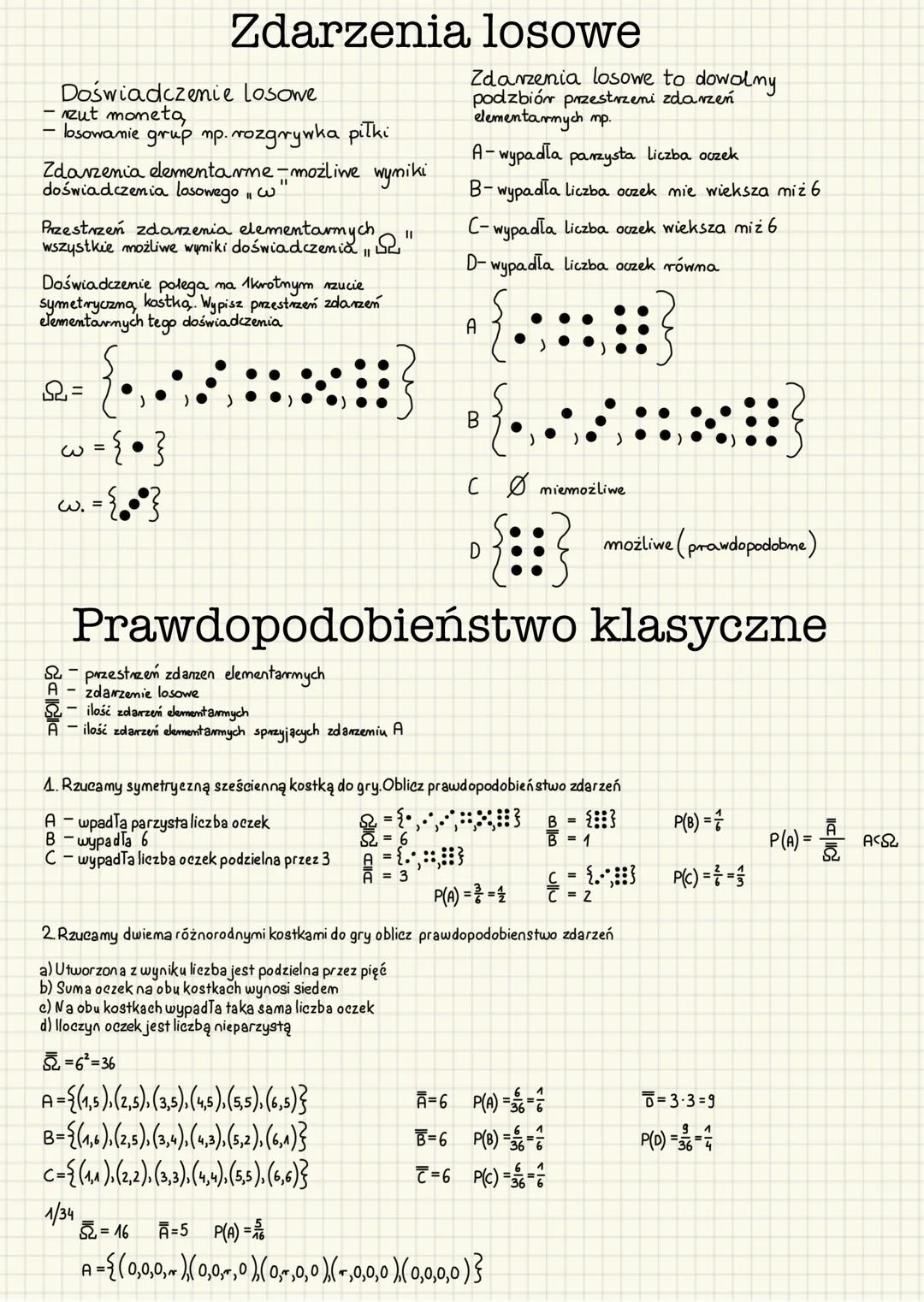 Zdarzenia losowe
Doświadczenie losowe
-zut monetą
- losowanie grup mp. rozgrywka piłki
Zdarzenia elementarme- możliwe wymiki
doświadczenia l