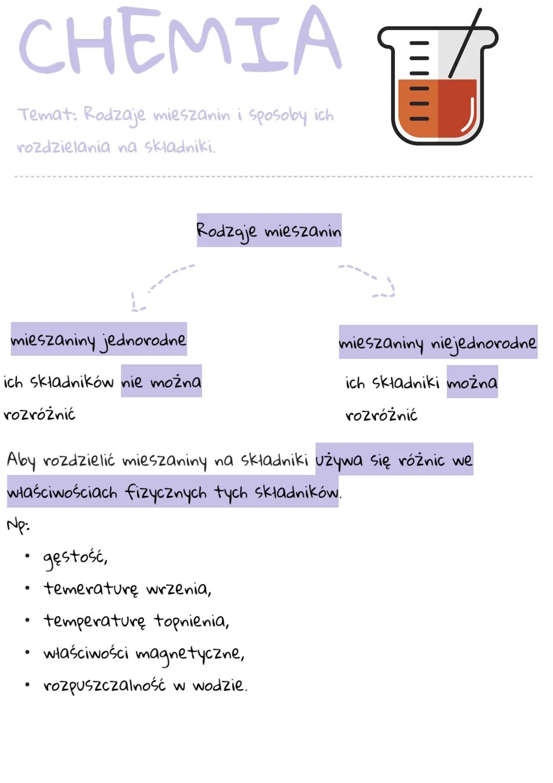 # CHEMIA 1
Temat: Rodzaje mieszanin i sposoby ich
rozdzielania na składniki.
Rodzaje mieszanin
mieszaniny jednorodne
ich składników nie