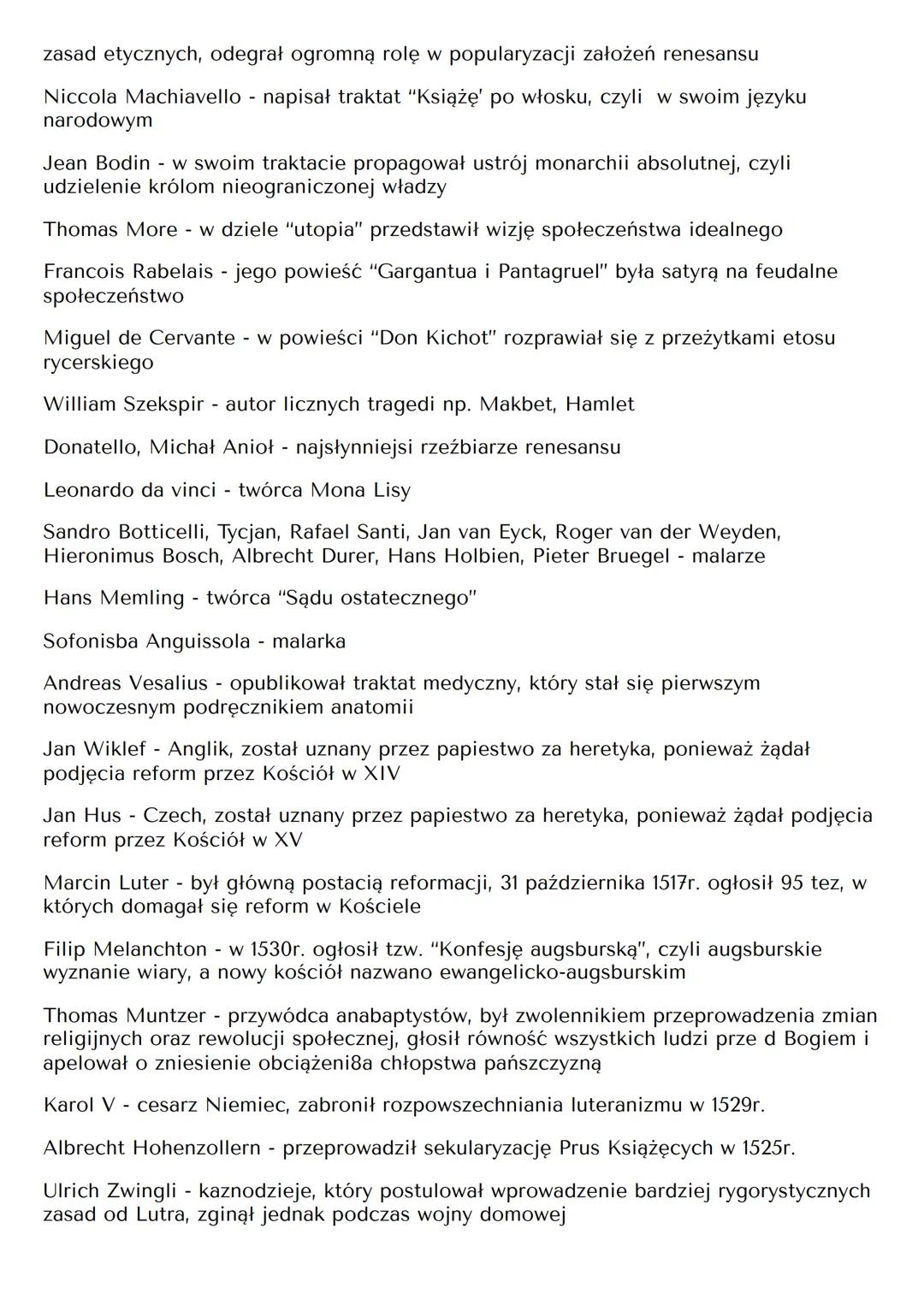 HISTORIA
Kultura i sztuka renesansu, Reformacja w Europie, Reformacja katolicka
1453r. - upadek Konstantynopola i przybycie bizantyjskich uc
