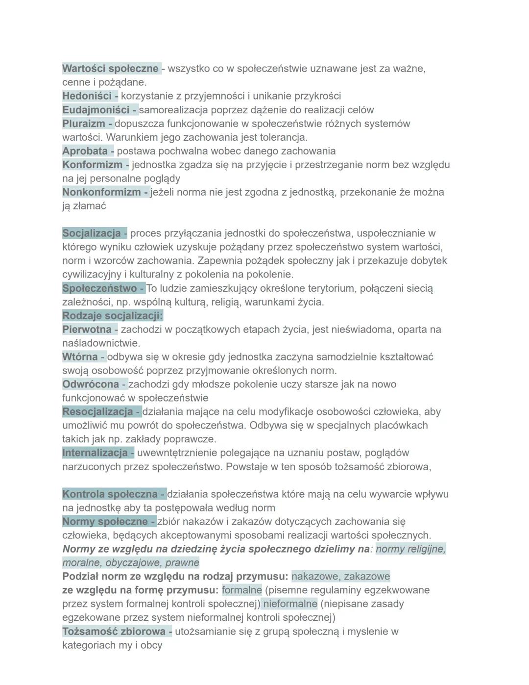 I. CZŁOWIEK W SPOŁECZEŃSTWIE:/ Człowiek istotą społeczną, 2/ Osobowość
człowieka, 3/Wartości i normy społeczne, 4/Socjalizacja, 5/ Rodzina d