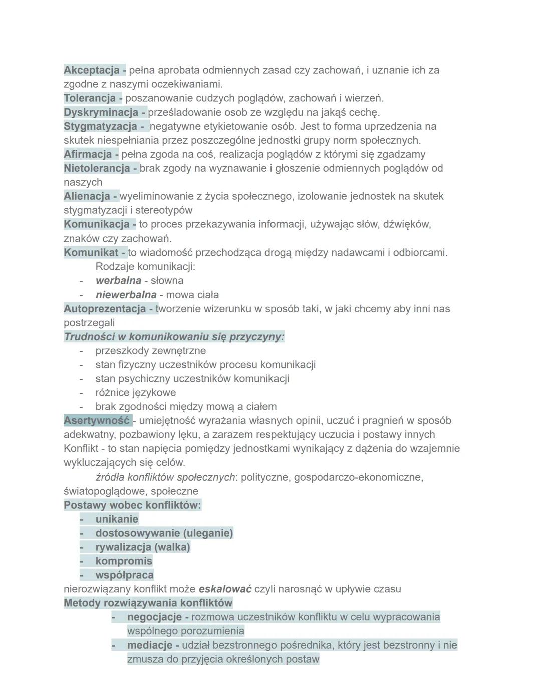 I. CZŁOWIEK W SPOŁECZEŃSTWIE:/ Człowiek istotą społeczną, 2/ Osobowość
człowieka, 3/Wartości i normy społeczne, 4/Socjalizacja, 5/ Rodzina d