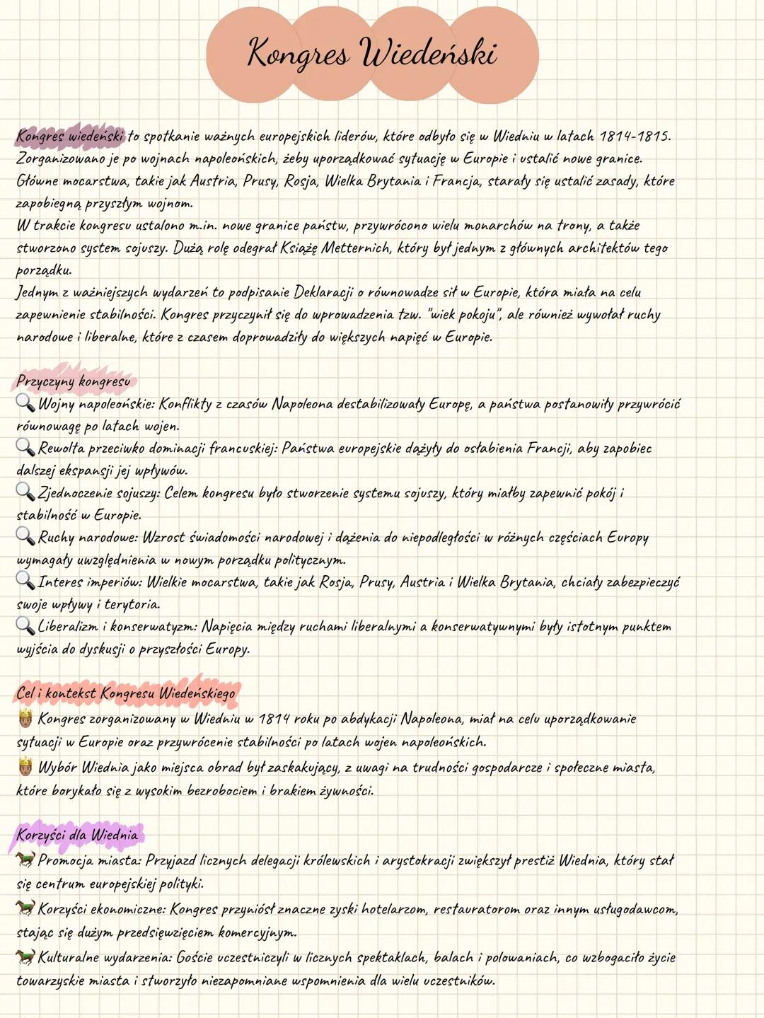 Kongres Wiedeński
Kongres wiedeński to spotkanie ważnych europejskich liderów, które odbyło się w Wiedniu w latach 1814-1815.
Zorganizowano