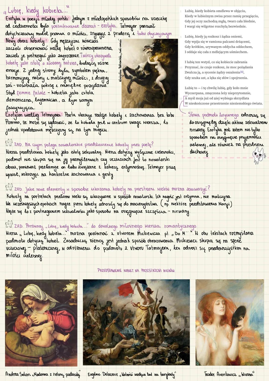 # Lubię, kiedy kobieta..."
Erotyka w poezji młodej polski Jednym z młodopolskich sposobów na vaeczkę
od codzienności było poszukiwanie dozn