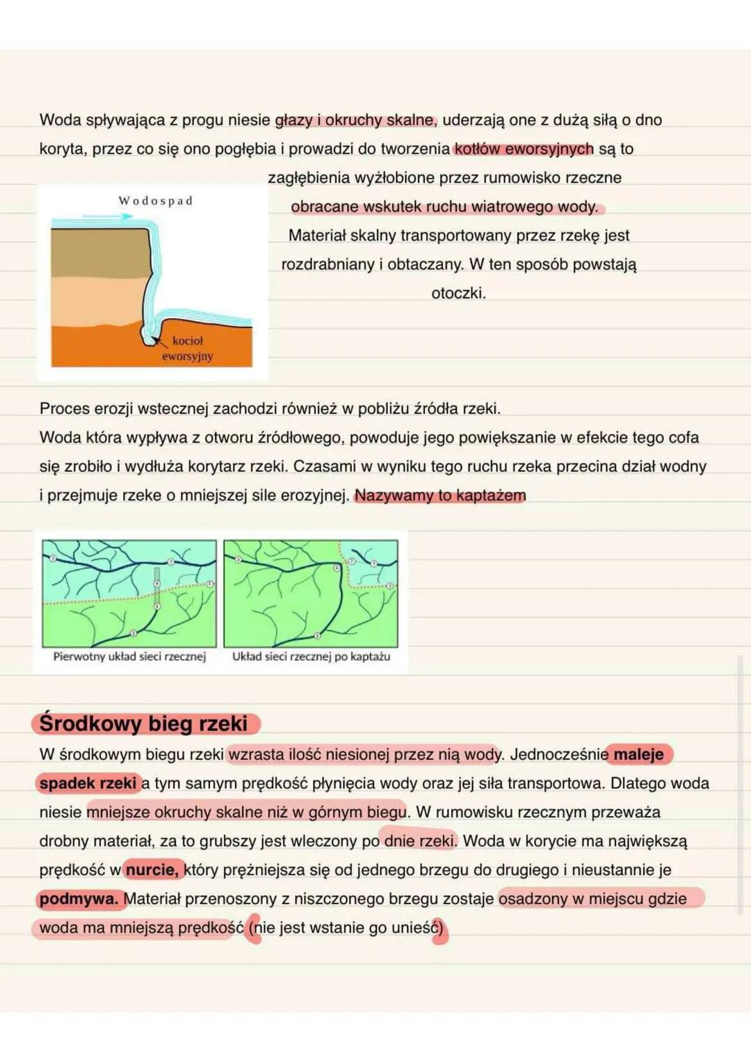 Rzeźbotwórcza działalność rzek
Budowa doliny rzecznej
W profilu podłużnym rzeki wyróżnia się trzy odcinki: bieg górny, bieg środkowy i bieg