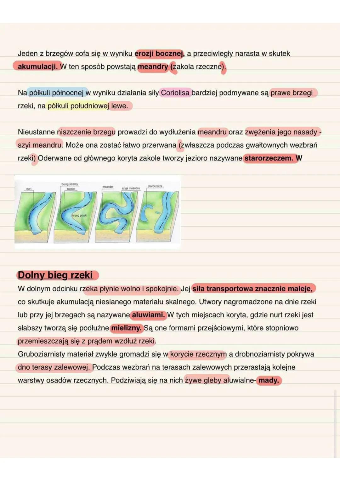 Rzeźbotwórcza działalność rzek
Budowa doliny rzecznej
W profilu podłużnym rzeki wyróżnia się trzy odcinki: bieg górny, bieg środkowy i bieg