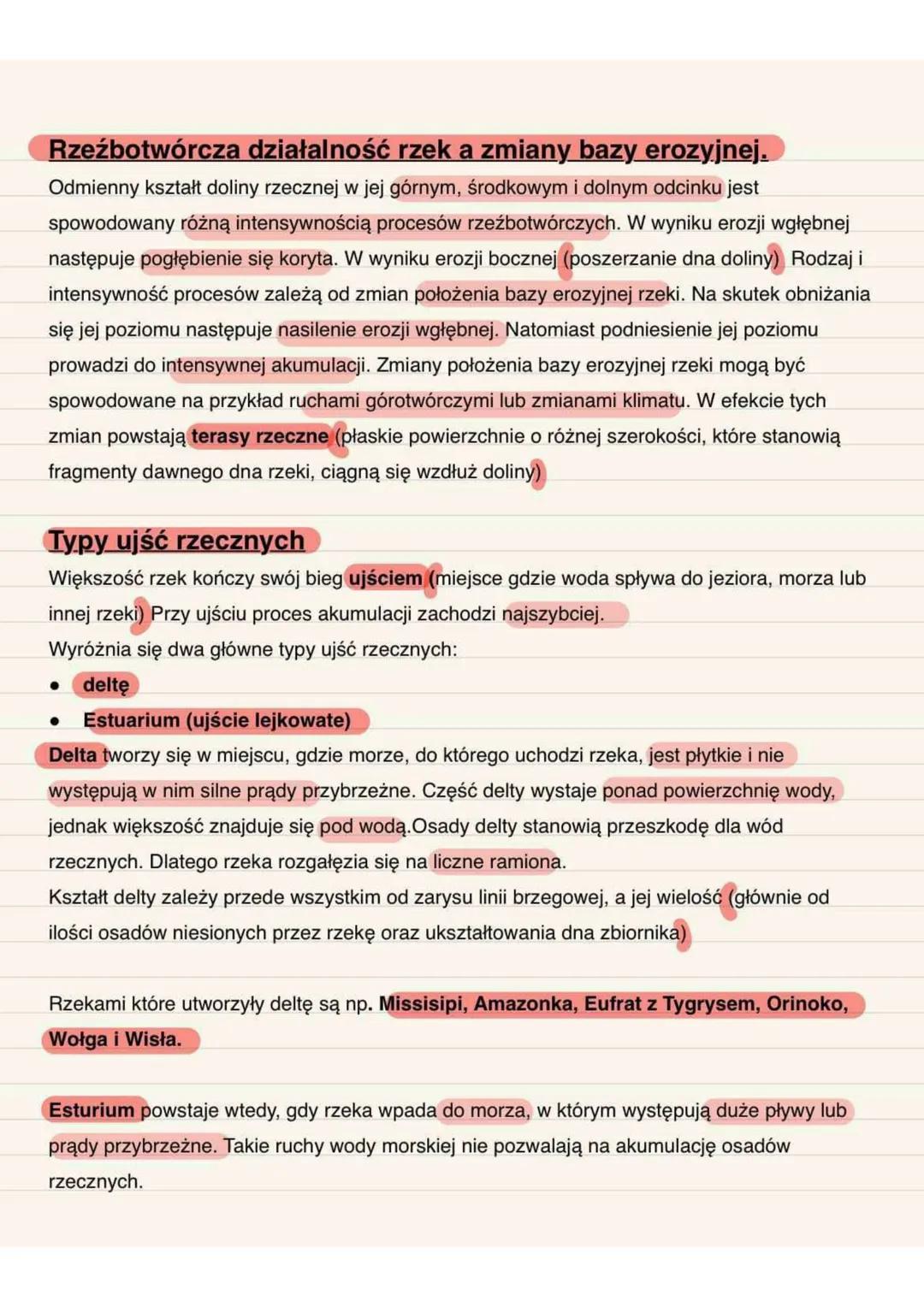 Rzeźbotwórcza działalność rzek
Budowa doliny rzecznej
W profilu podłużnym rzeki wyróżnia się trzy odcinki: bieg górny, bieg środkowy i bieg