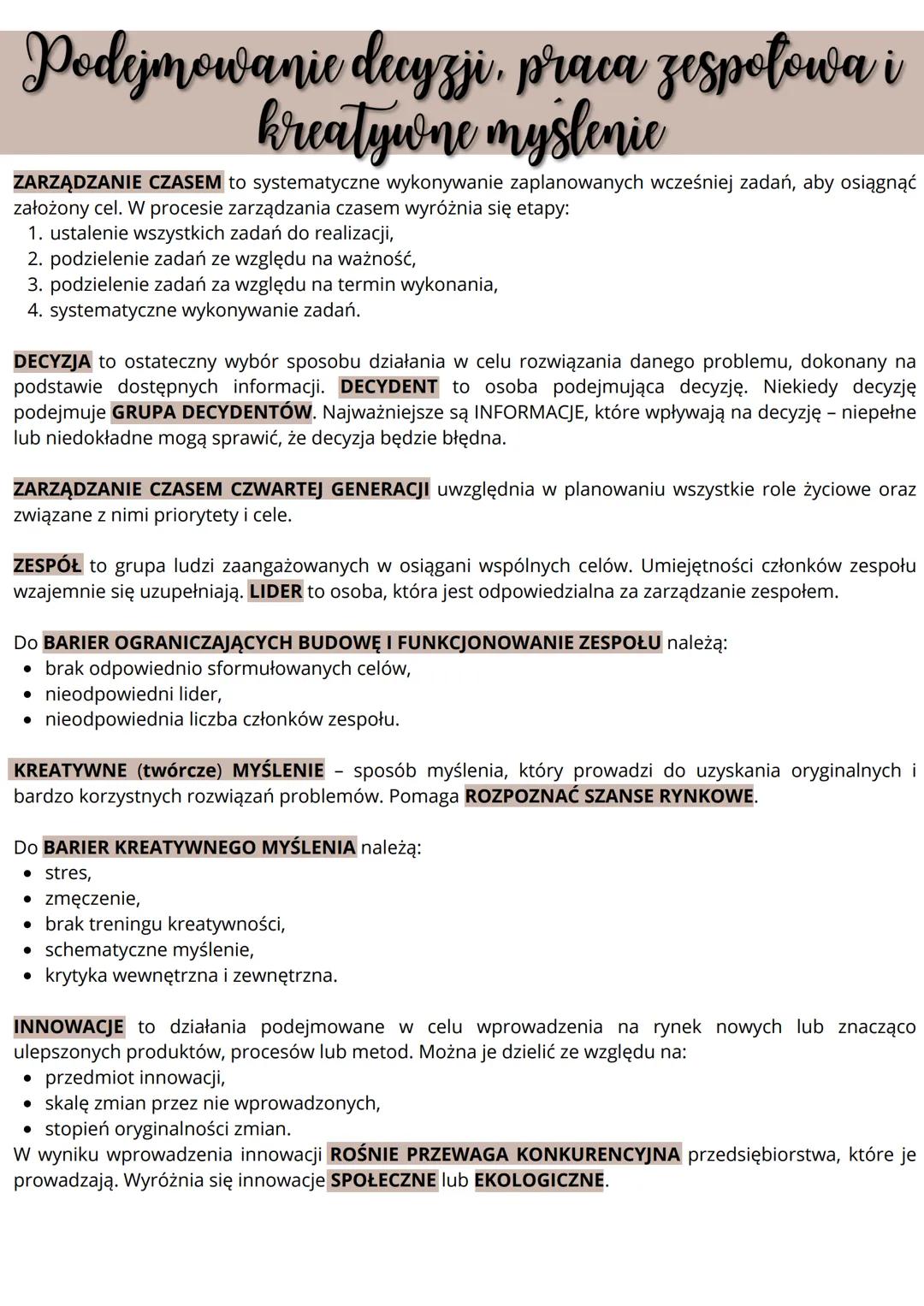 Podejmowanie decyzji, praca zespołowa i kreatywne myślenie. — Biznes i zarządzanie