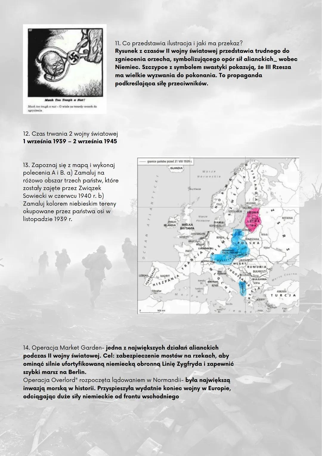 # Historia
1. Kiedy wybuchła II wojna światowa? I kto kogo zaatakował?
01.09.1939r Niemcy zaatakowali Polske
2. Ostatnim starciem regularn