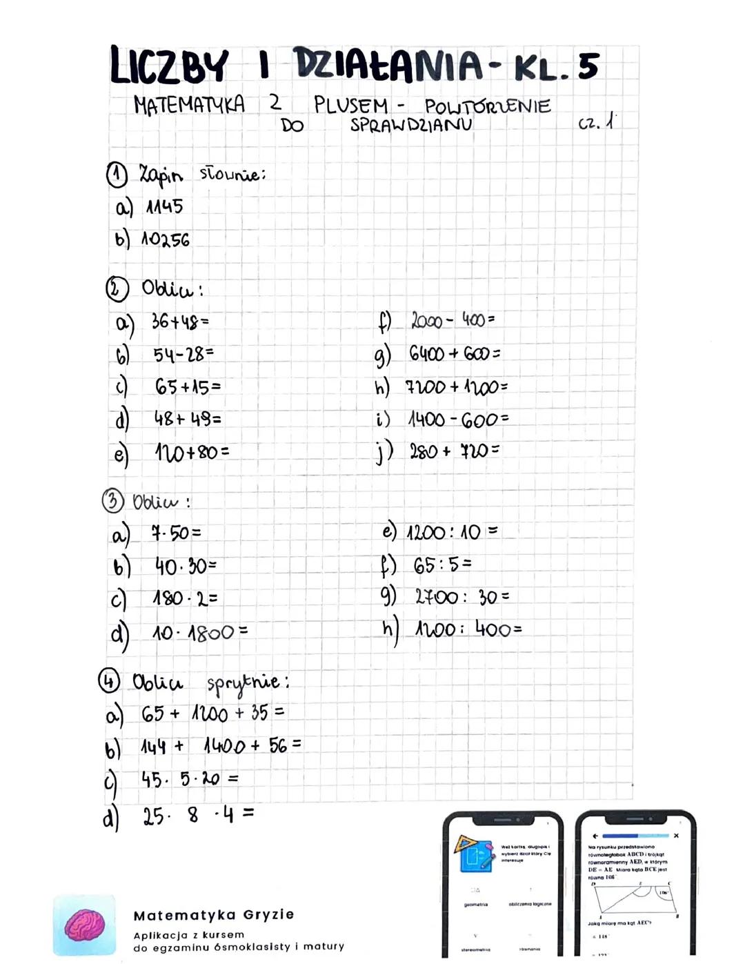Klasa 5 Matematyka Liczby i i działania notatka