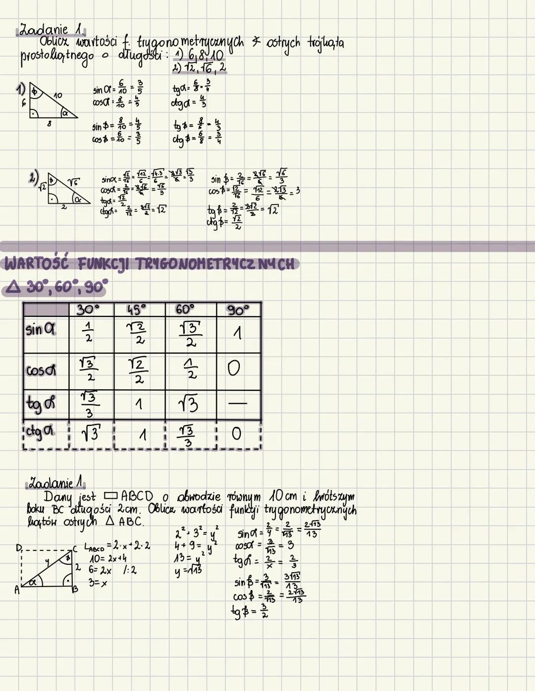 TRYGONOMETRIA
2
हाल
30
przeciwległa
since
a
a
a
60°
a√3
30
a
2a
A+B=90°
α-90°-$
sin α = cos (90°-α)
C
przeciwprostokątna
przyległa
przeciwle