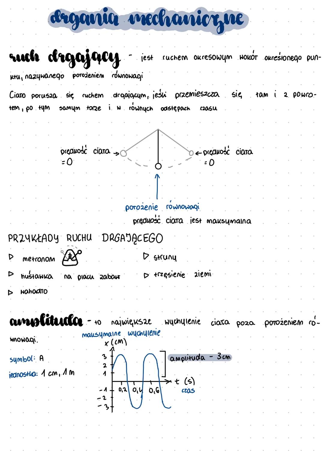 drgania mechaniczne
such drgający
ktu, nazywanego porożeniem równowagi
Νοκότ
jest ruchem okresowym WOKOT okresionego pun-
Ciaro porusza się