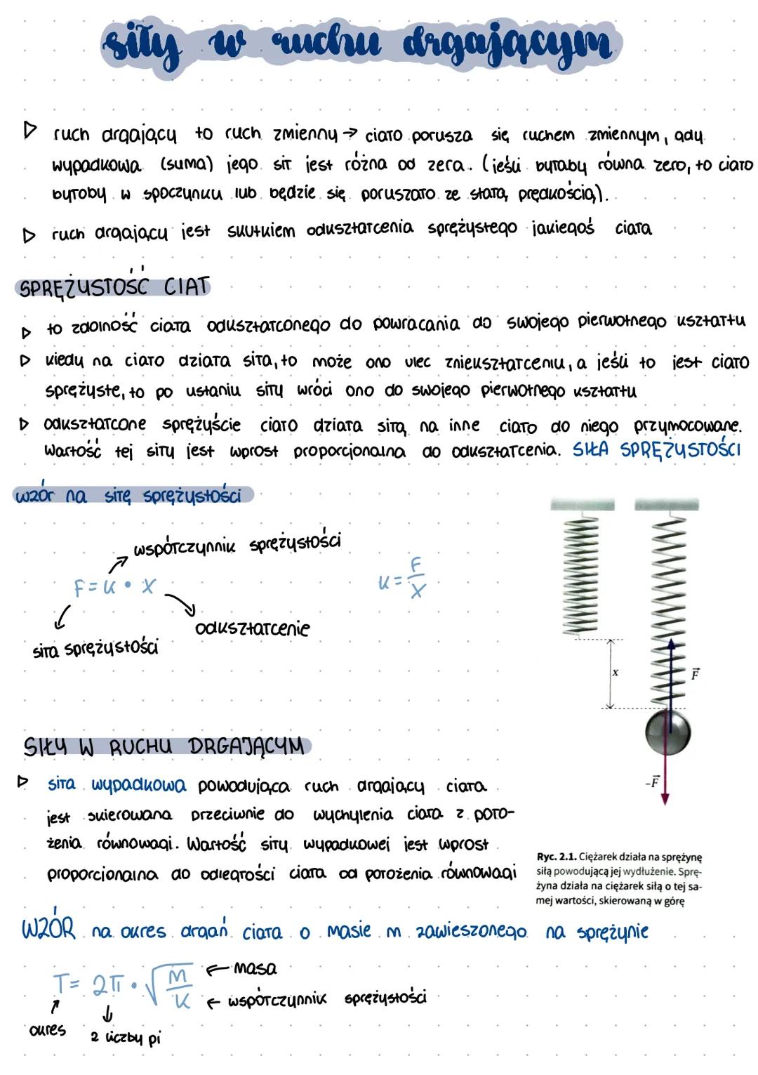 siły w ruchu drgającym
▷ ruch argający to ruch zmienny →ciato porusza się ruchem zmiennym, ady.
wypadkowa (suma) jego sit jest różna od zera