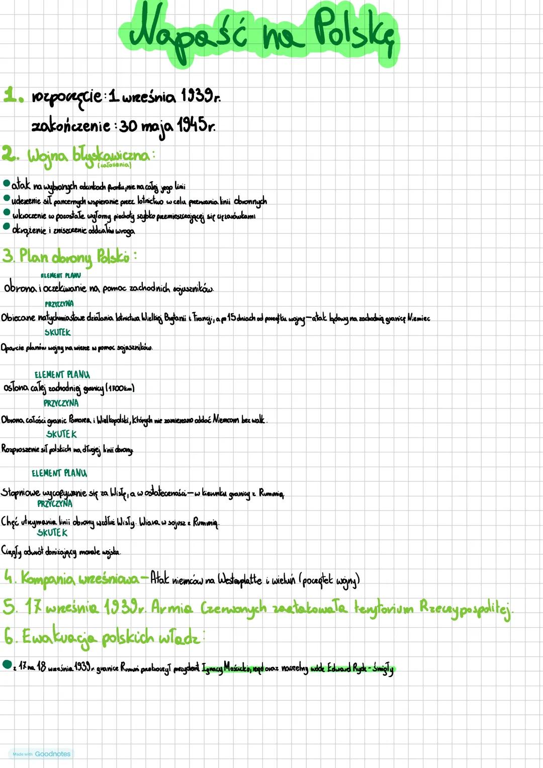 Napaść na Polskę
1. rozpoczęcie:1 września 1939r.
zakończenie: 30 maja 1945r.
2. Wojna błyskawiczna:
⚫atak na wybranych odcinkach frontu, ni
