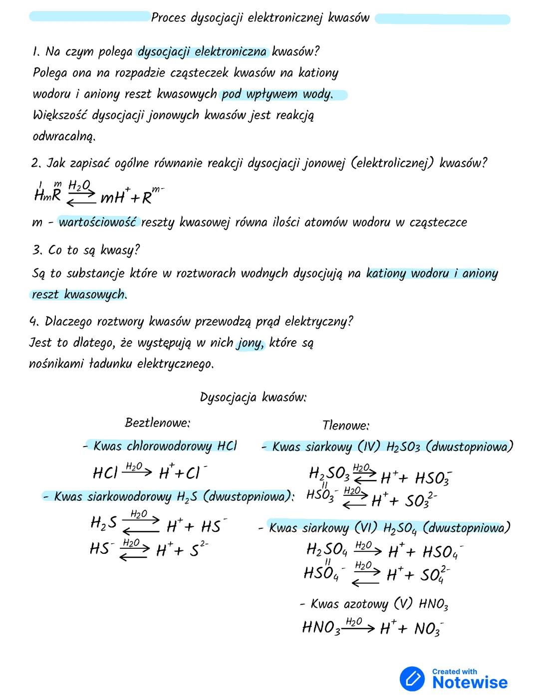 Proces dysocjacji elektronicznej kwasów