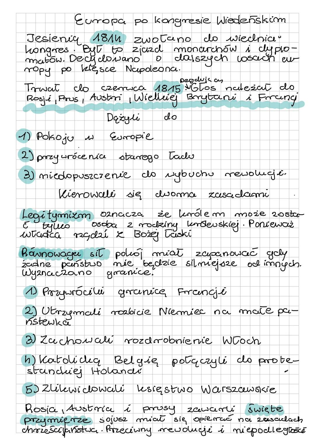 Europa po kongresie Wiedeńskim
Jesienia 1814 zwołano do wiednia"
kongres. Był to zjazd monarchów i dyplo-
matów. Decydowano อ dalszych lasac