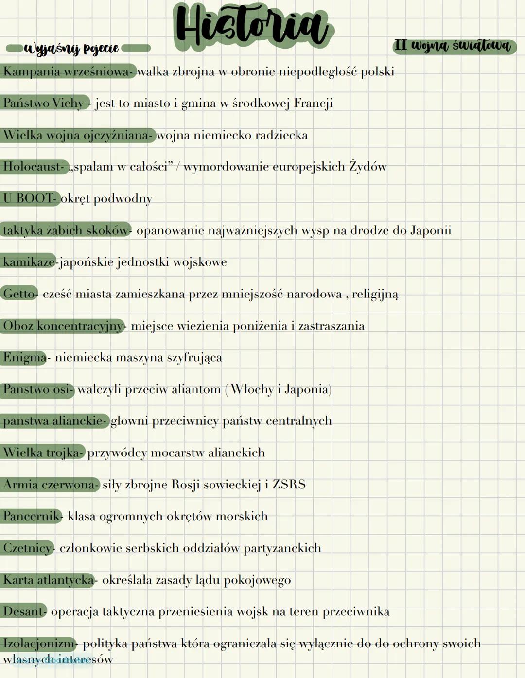 # Wyjaśnij pojecie
# Historia
Kampania wrześniowa- walka zbrojna w obronie niepodległość polski
Państwo Vichy jest to miasto i gmina w śr