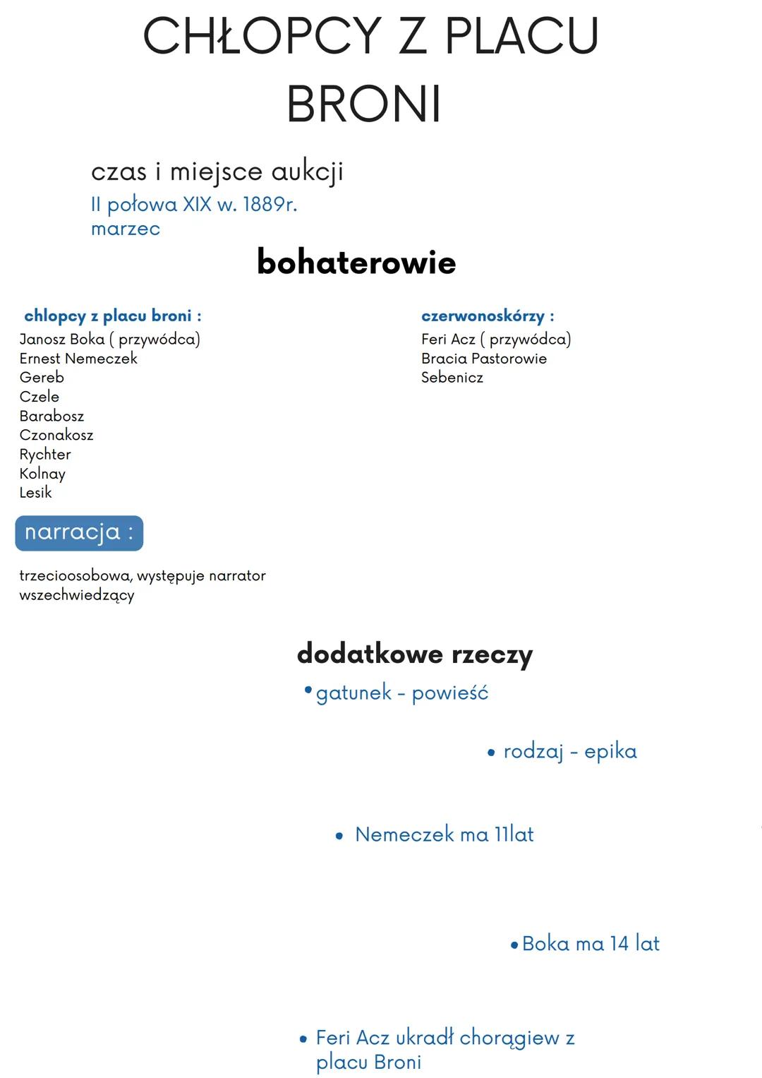 # CHŁOPCY Z PLACU
# BRONI
czas i miejsce aukcji
II połowa XIX w. 1889r.
marzec
bohaterowie
chlopcy z placu broni :
Janosz Boka (przywódca