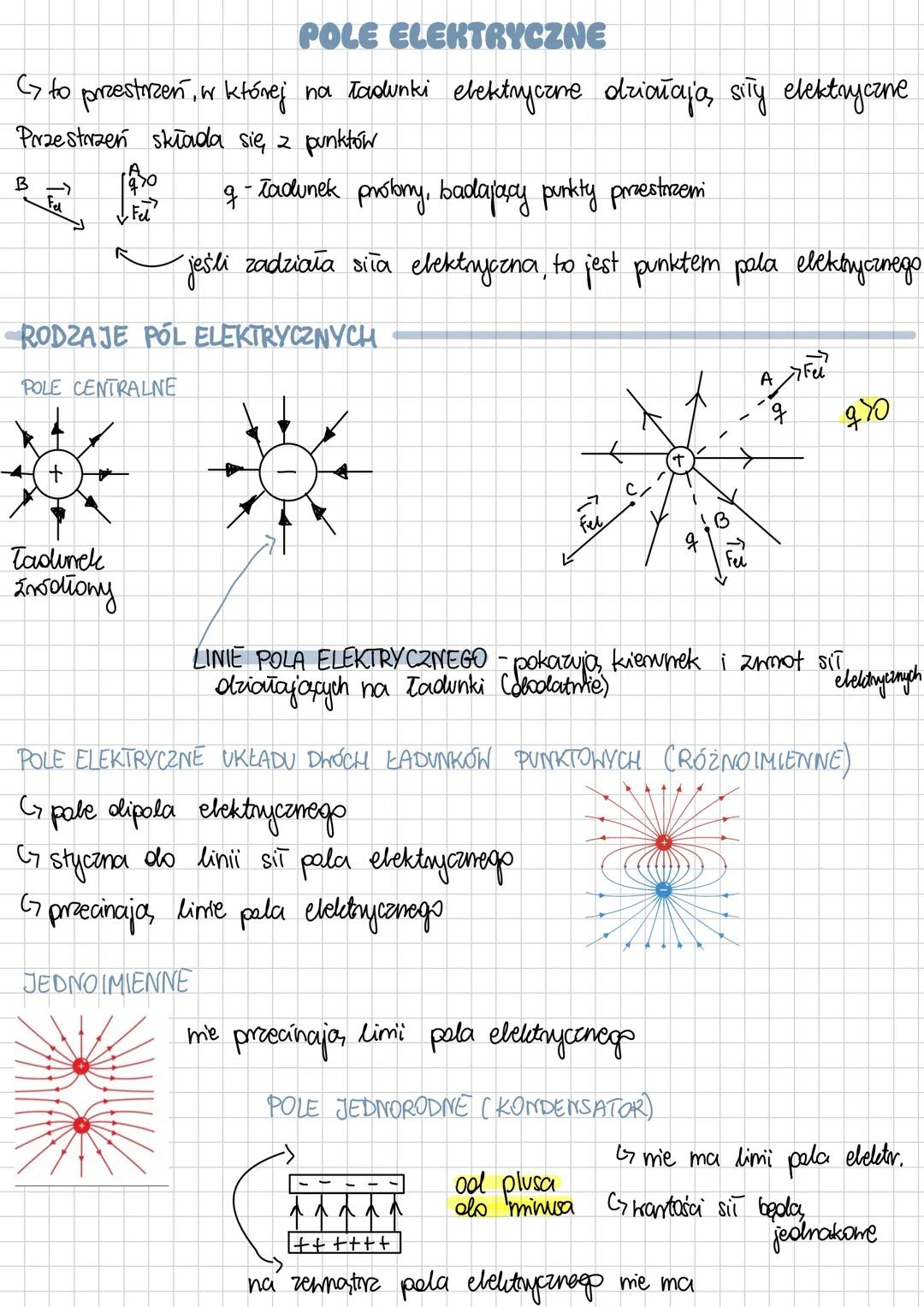 POLE ELEKTRYCZNE
(> to przestrzeń, w której na ładunki elektryczne działają siły elektryczne
Przestrzeń składa się z punktów
B
-
Fel
Fet
q -