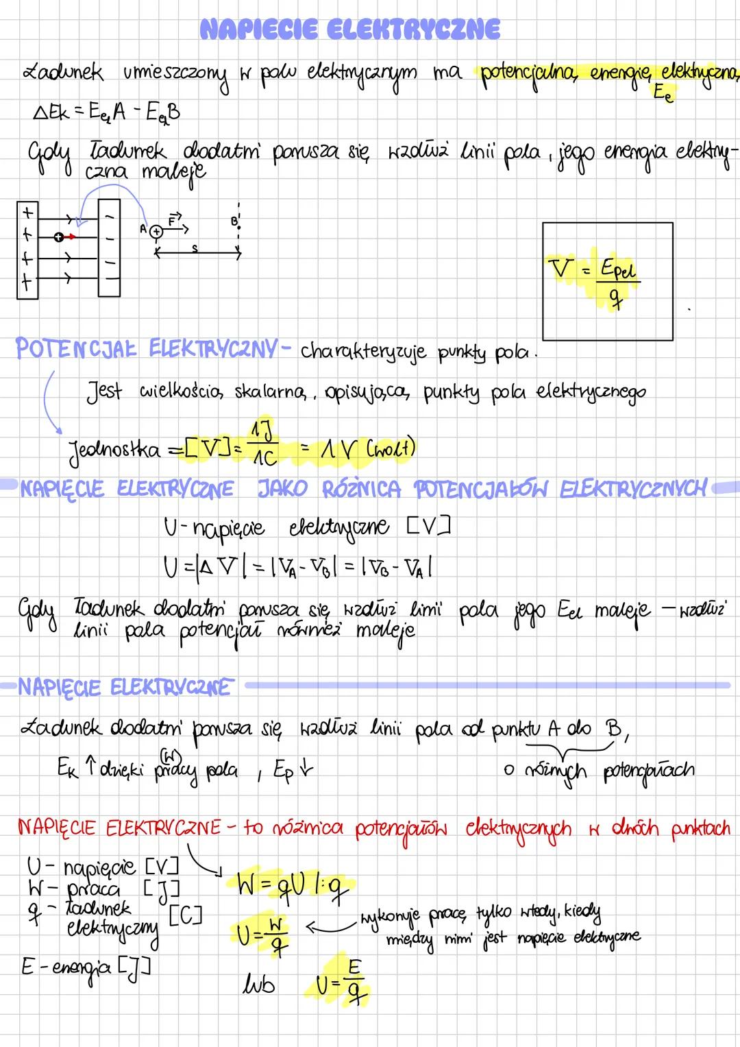 # NAPIECIE ELEKTRYCZNE
Ladunek umieszczony w pow elektrycznym ma potencjalna, energię elektryczna
Ee
ΔΕΚ - Ε Α -ΕΒ
Goly Tadurek dodati po