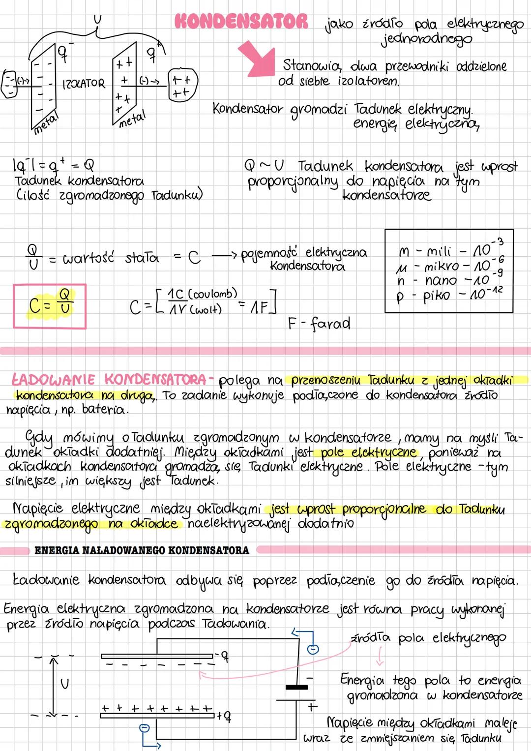 -(-)->
9
U
++
q
IZOLATOR +(-)->
++
metal
191=9+ =Q
+
metal
Tadunek kondensatora
KONDENSATOR jako źródło pola elektrycznego
++
++
Cilość zgro
