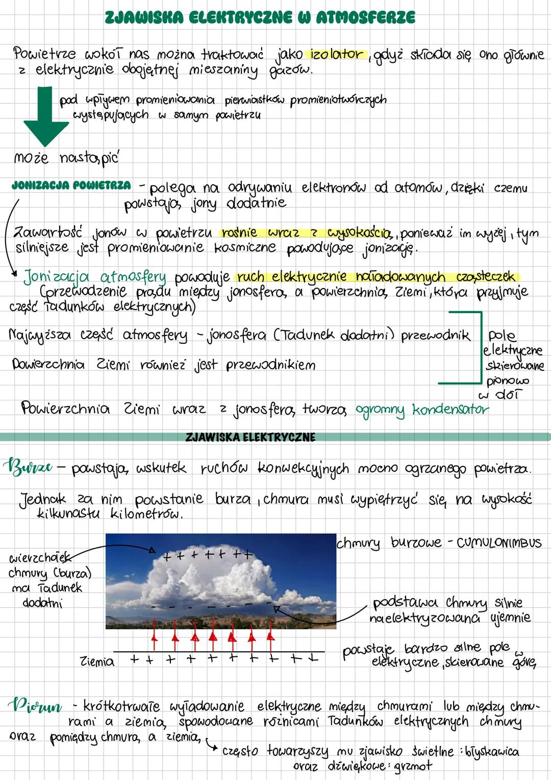 ZJAWISKA ELEKTRYCZNE W ATMOSFERZE
Powietrze wokół nas można traktować jako izolator, gdyż składa się ono głównie
z elektrycznie obojętnej mi