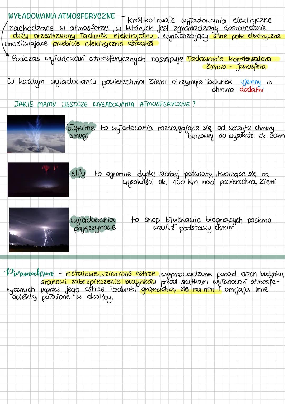 ZJAWISKA ELEKTRYCZNE W ATMOSFERZE
Powietrze wokół nas można traktować jako izolator, gdyż składa się ono głównie
z elektrycznie obojętnej mi