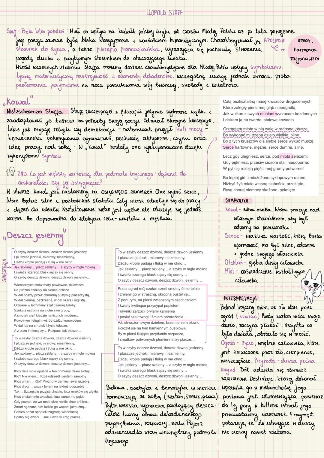 # LEOPOLD STAFF
Staff-Poeta kilku pokoleń: Miał on wpływ na kształt polskiej uryke od czasów Młodej Polski az po lata pornjenne.
Jego poezj