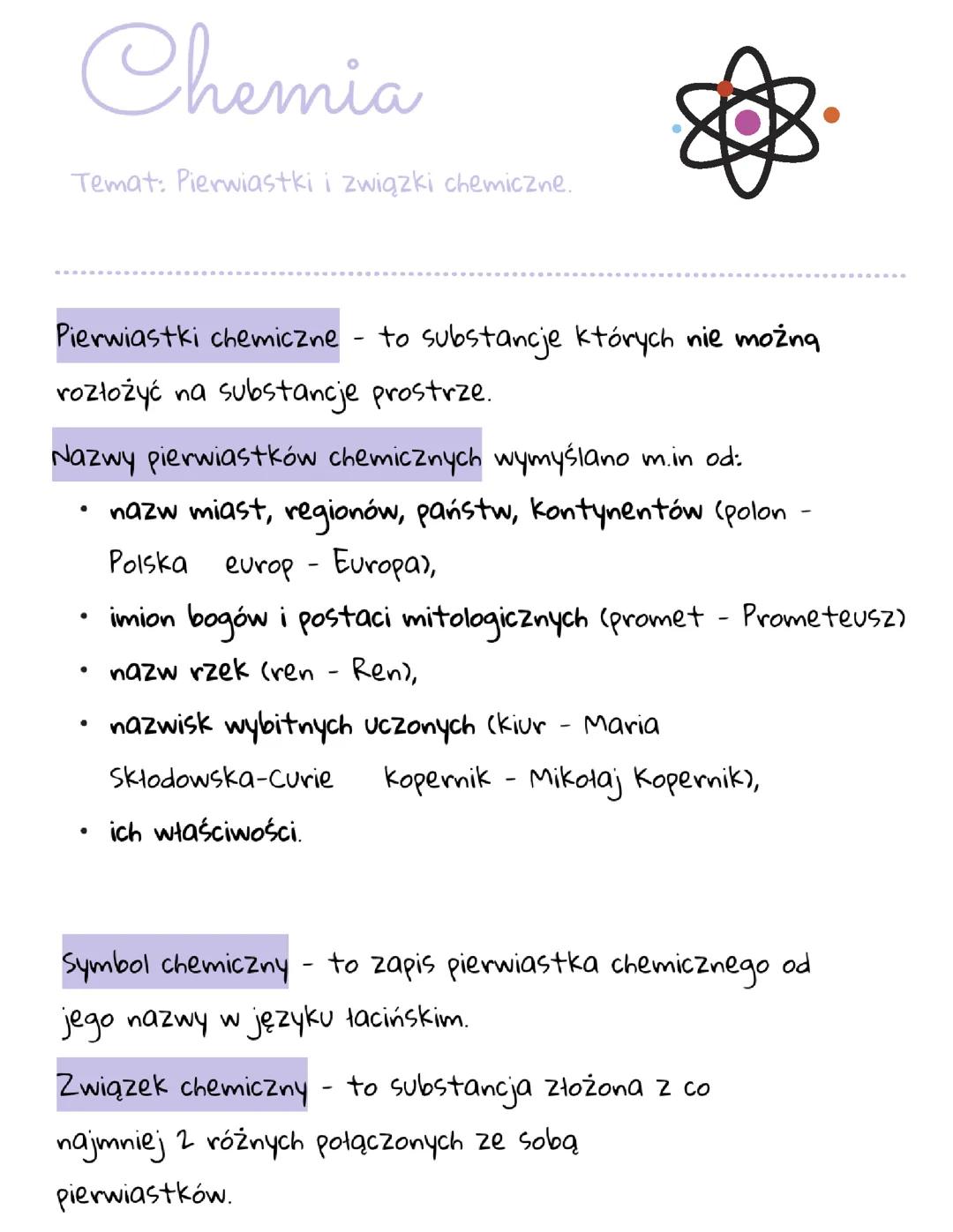 Chemia Pierwiastki i związki chemiczne